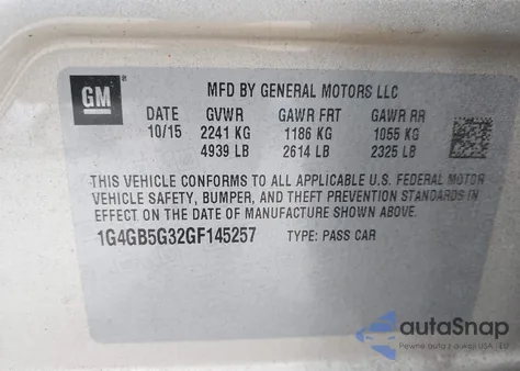 2016 Buick Lacrosse Leather из США, поврежденный, VIN 1G4GB5G32GF145257